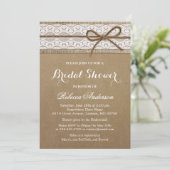 Rustic Bridal Shower Elegant Lace Burlap String Invitation (Standing Front)