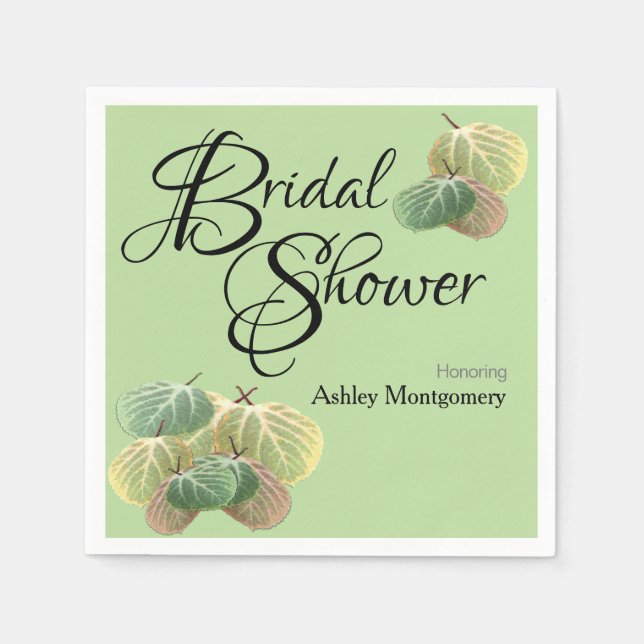 Rustic Bridal Shower Fall Aspen Leaves Green Napkins (Front)