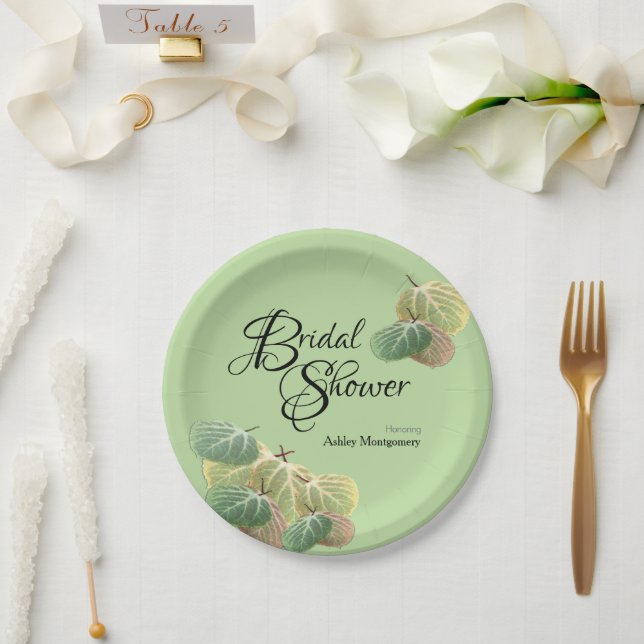 Rustic Bridal Shower Fall Aspen Leaves Green Paper Plates (Wedding)