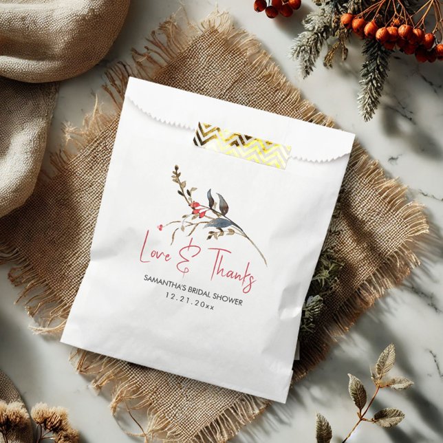 Rustic Bridal Shower Favor Bags  (Rustic bridal shower favor bags watercolor berries and botanicals)