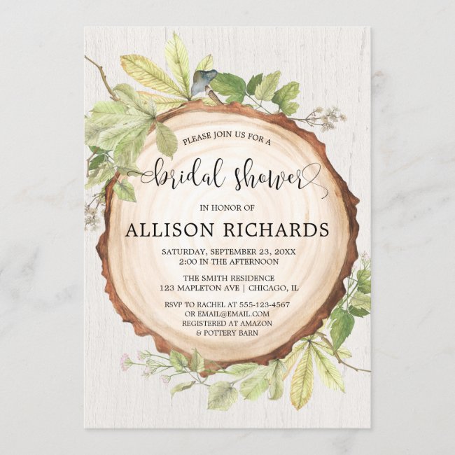 Rustic bridal shower forest woods theme invitation
