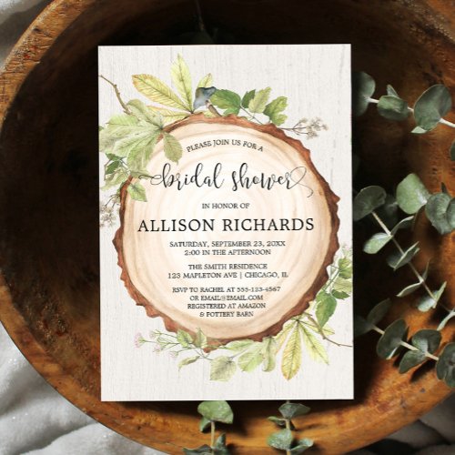 Rustic bridal shower forest woods theme invitation