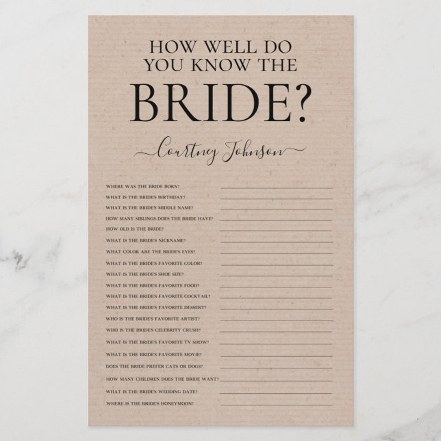 Rustic Bridal Shower Game (Front)
