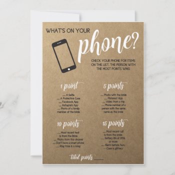 Rustic Bridal Shower Game- Whats In Your Phone by AestheticJourneys at Zazzle