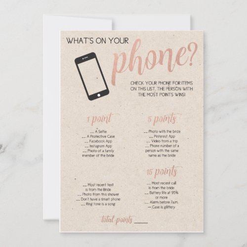 Rustic Bridal Shower Game_ Whats in Your Phone