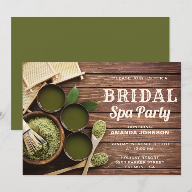 Rustic Bridal Shower Green Spa Party Invitation (Front/Back)