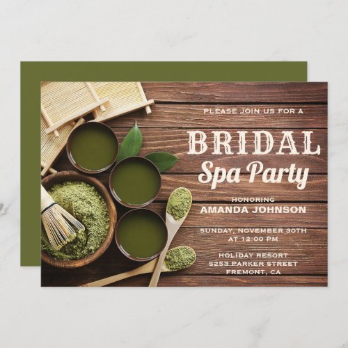 Rustic Bridal Shower Green Spa Party Invitation