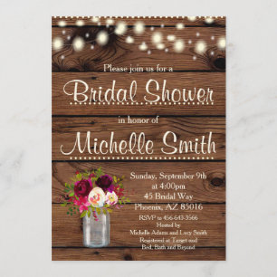 Rustic Bridal Shower Invitation, Boho, Burgundy Invitation