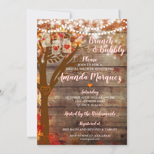 Rustic Bridal Shower Invitation Brunch & Bubbly (Front)