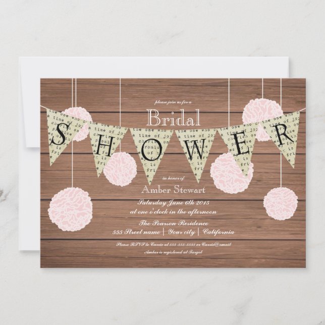 Rustic Bridal Shower Invitation -flags n fluffs (Front)