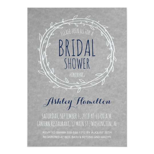Rustic Bridal Shower invitation in Gray and Navy