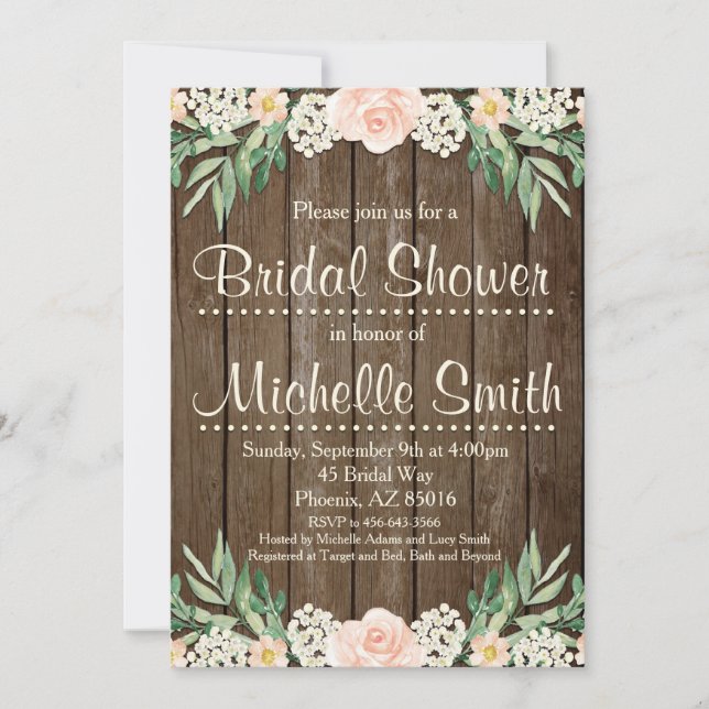 Rustic Bridal Shower Invitation, Lace, Floral Invitation (Front)