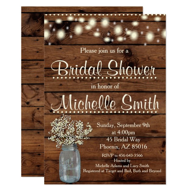 Rustic Bridal Shower Invitation, Mason Jar, Floral Card