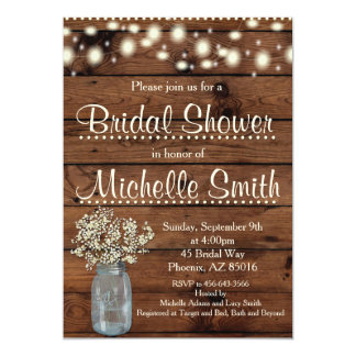 Rustic Bridal Shower Invitation, Mason Jar, Floral Card