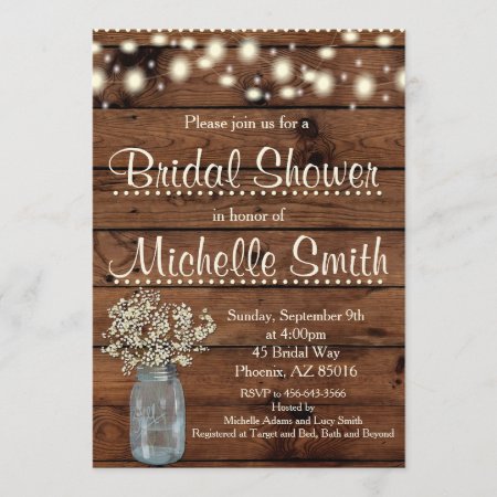 Rustic Bridal Shower Invitation, Mason Jar, Floral Invitation