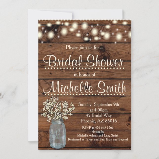 Rustic Bridal Shower Invitation, Mason Jar, Floral Invitation (Front)