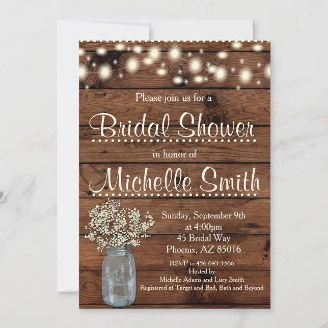 Rustic Bridal Shower Invitation, Mason Jar, Floral Invitation | Zazzle