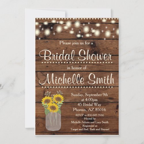 Rustic Bridal Shower Invitation Mason Jar Floral Invitation
