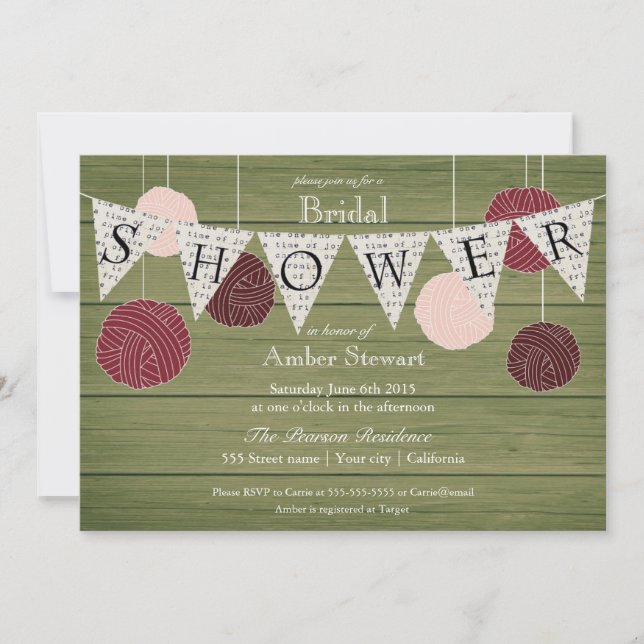 Rustic Bridal Shower Invitation - Yarn Theme (Front)