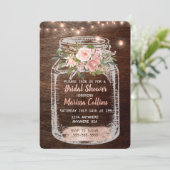 Rustic Bridal Shower, Mason Jar Lights Boho Floral Invitation (Standing Front)