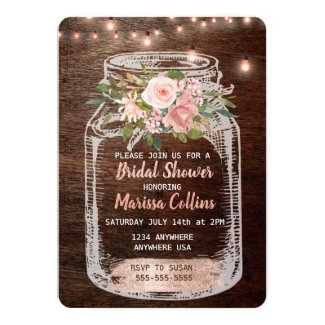 Rustic Bridal Shower, Mason Jar Lights Boho Floral Invitation