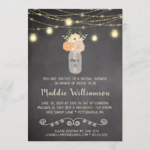 Rustic Bridal Shower Mason Jar Lights Floral Photo Invitation