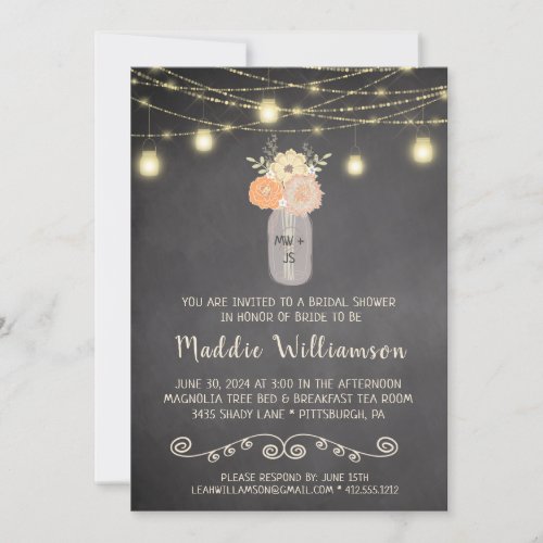 Rustic Bridal Shower Mason Jar Lights Floral Photo Invitation