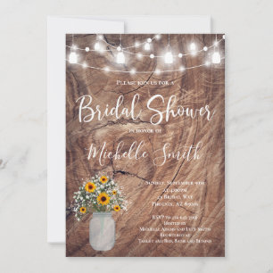 Rustic Bridal Shower, Mason Jar, Sunflower Jar Invitation