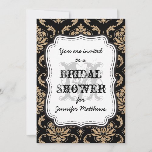Rustic Bridal Shower Monogram Damask Personalized Announcements