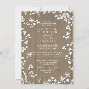 Rustic Bridal Shower Party Baby's Breath Wreath Invitation