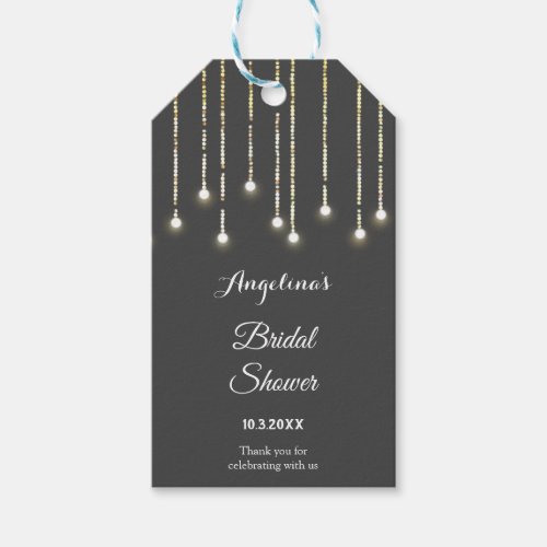 Rustic Bridal Shower String Lights Black White Gift Tags