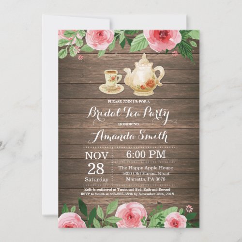 Rustic Bridal Shower Tea Party Invitation