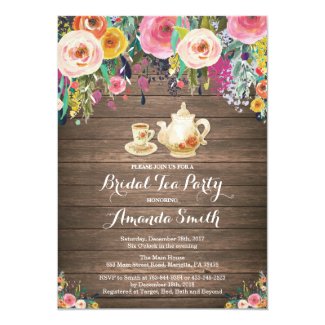 Rustic Bridal Shower Tea Party Invitation Floral