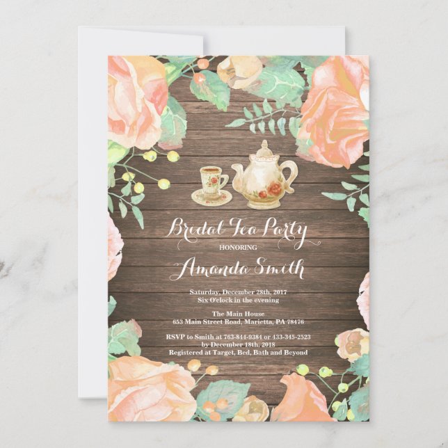 Rustic Bridal Shower Tea Party Invitation Floral (Front)