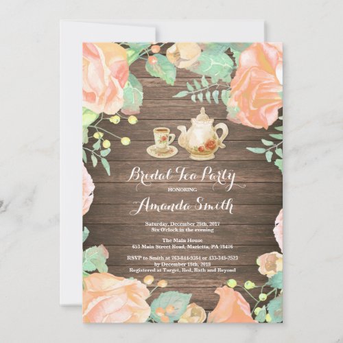 Rustic Bridal Shower Tea Party Invitation Floral