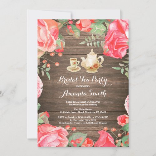 Rustic Bridal Shower Tea Party Invitation Floral