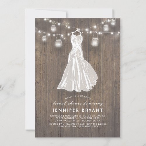 Rustic Bridal Shower  Wedding Gown and Mason Jars Invitation