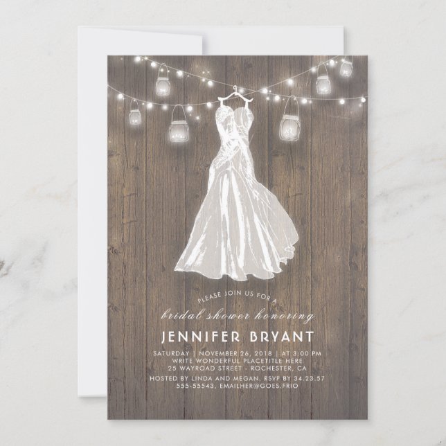 Rustic Bridal Shower | Wedding Gown and Mason Jars Invitation (Front)