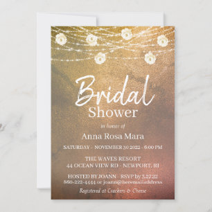 *~* Rustic Bridal Shower White Rose String Lights Invitation