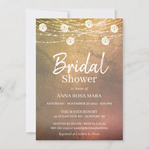  Rustic Bridal Shower White Rose String Lights Invitation