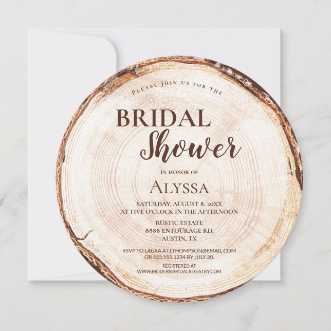 Rustic Bridal Shower Wood Cut Grain Custom Invitation (Front)