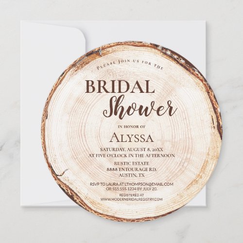 Rustic Bridal Shower Wood Cut Grain Custom Invitation