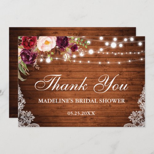 Rustic Bridal Shower Wood Lace Floral Thanks Invitation