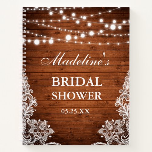 Rustic Bridal Shower Wood Lace Lights Gift List Notebook