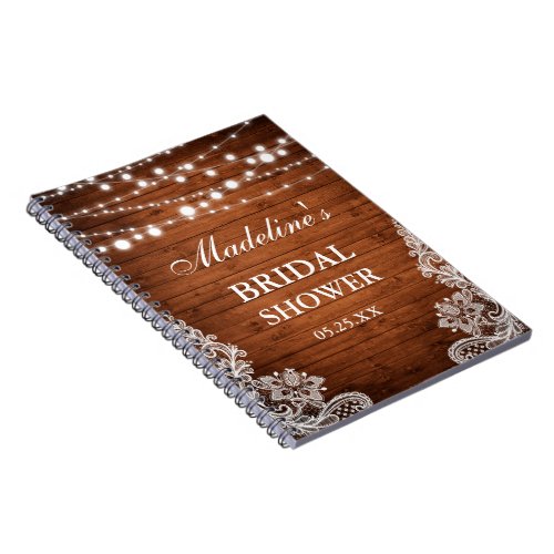 Rustic Bridal Shower Wood Lights Lace Gift List Notebook