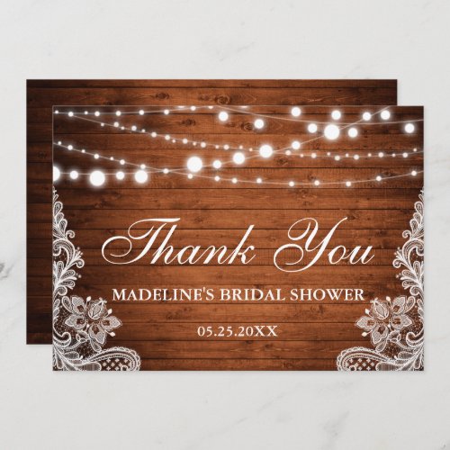 Rustic Bridal Shower Wood Lights Lace Thank You Invitation