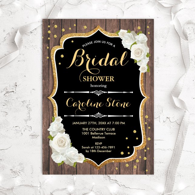 Rustic Bridal Shower - Wood White Roses Invitation (Creator Uploaded)