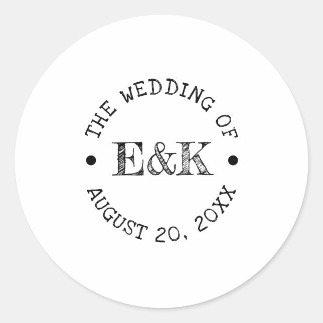 Rustic Bride and Groom Emblem Round Stickers (Front)