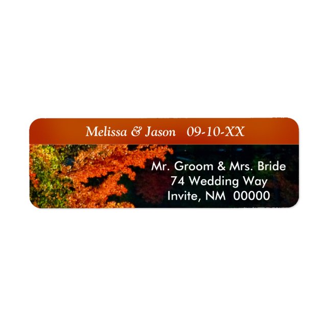 Rustic Bride Groom Fall Foliage Wedding Invite Lab Label (Front)