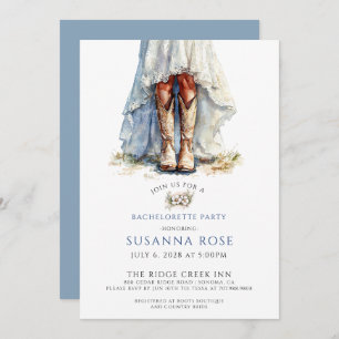 Rustic Bride In Cowgirl Boots Bachelorette Party Invitation